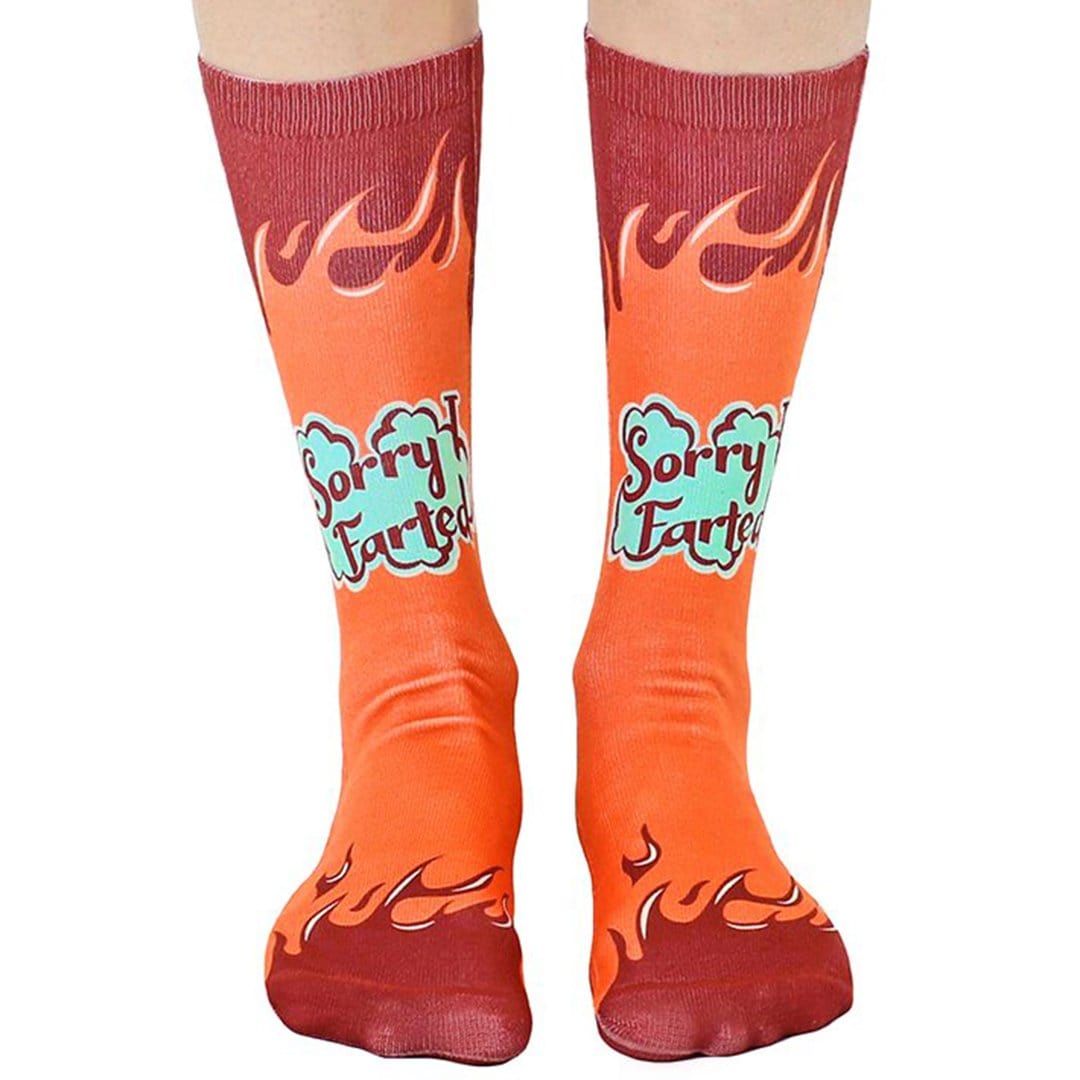 Sorry I Farted Unisex Crew Socks Orange and Red