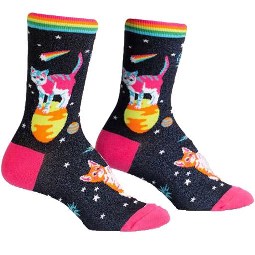 Space Cats Women's Crew Sock Black