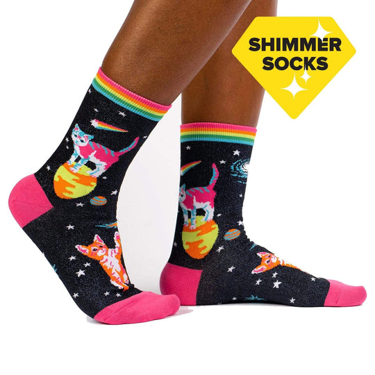 Space Cats Women's Crew Sock Black