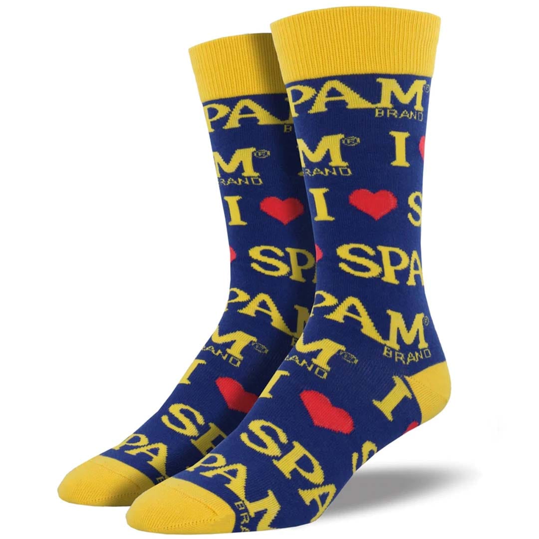 Spam Men's Crew Socks Blue