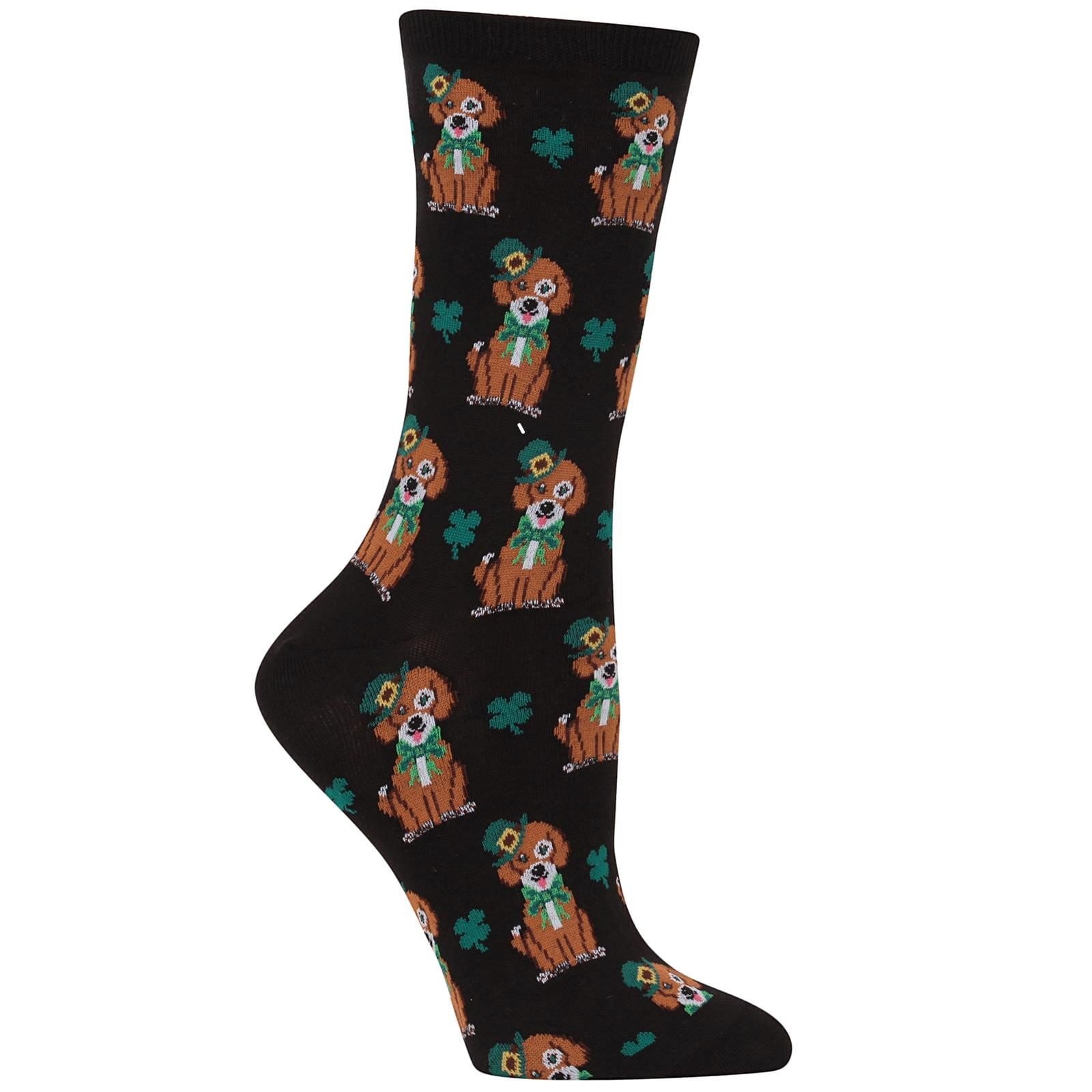 St. Patrick's Day Dog Socks Women's Crew Sock Black