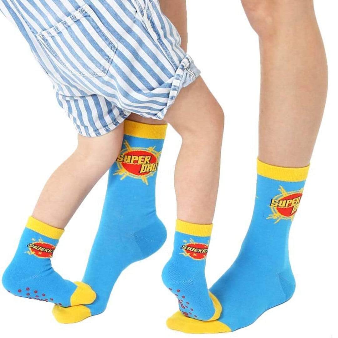 Super Dad Me and Mini Crew Socks Blue