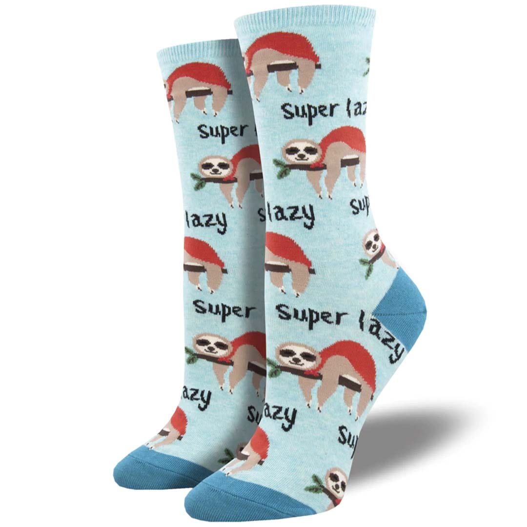Super Lazy Sloth Women&#39;s Crew Sock Blue