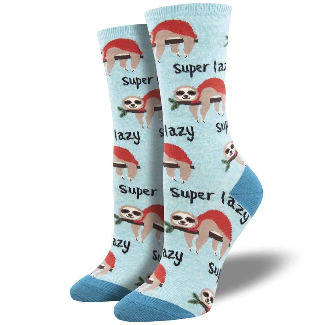 Super Lazy Sloth Women's Crew Sock Blue