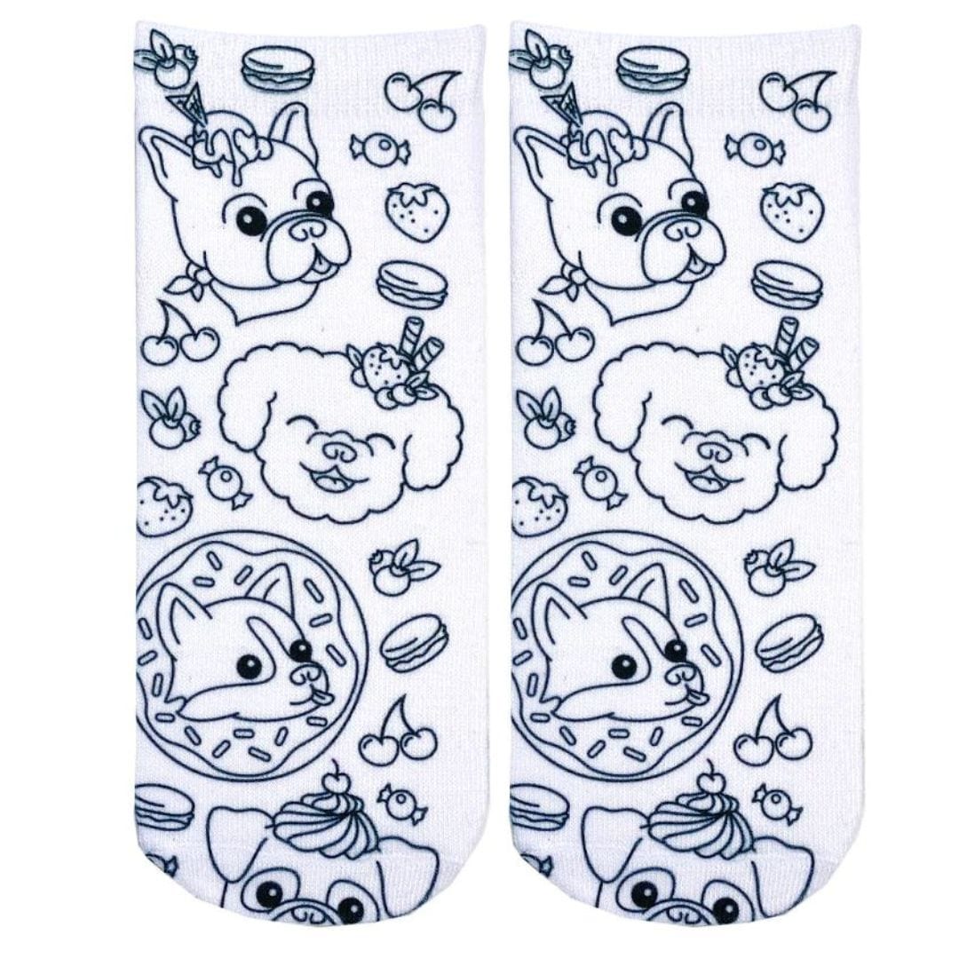 Sweet Dog Coloring Socks White