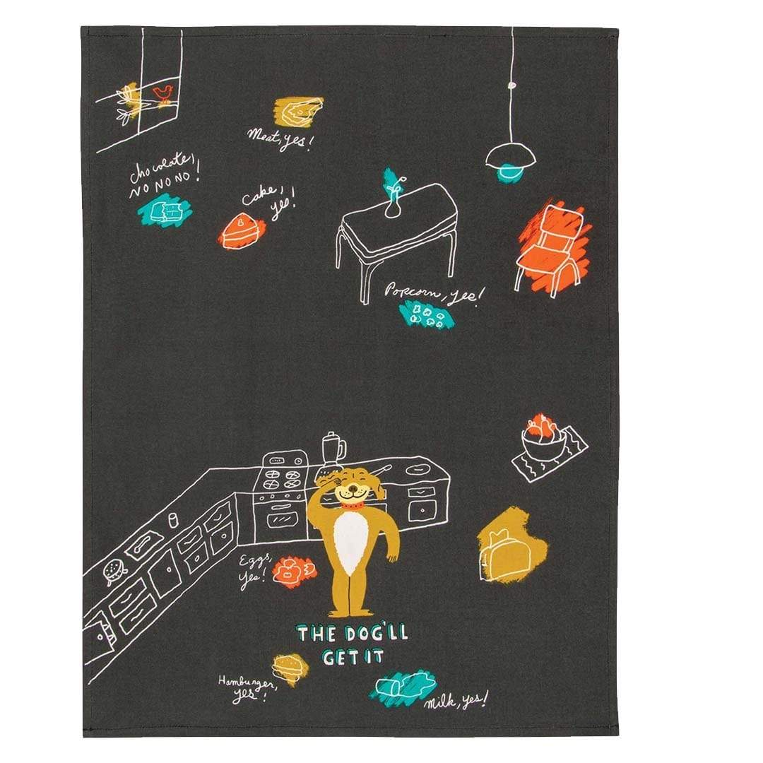 The Dog'll Get It Dish Towel Black