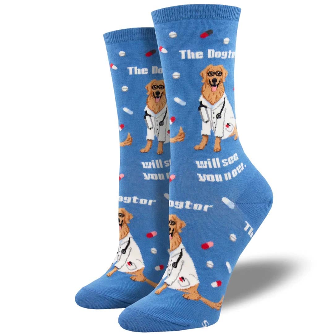 The Dogtor Is In Women's Crew Socks Blue
