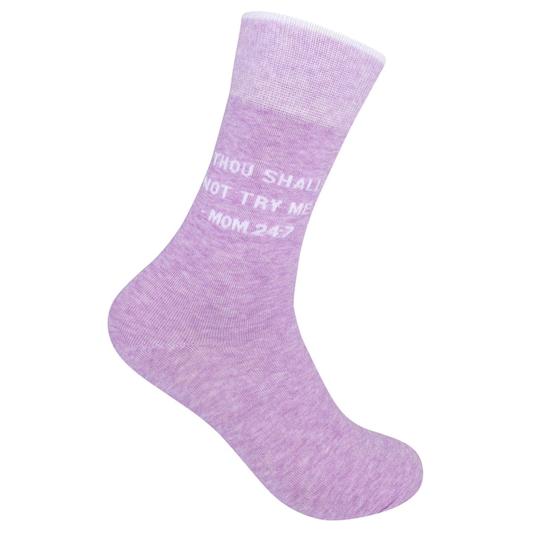 Thou Shall Not Try Me Mom 24:7 Crew Socks Purple