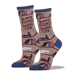Time For a Good Book Women's Crew Sock - Tan - John's Crazy Socks