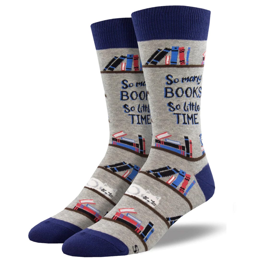 Time For A Good Book Men&#39;s Crew Socks Grey Heather