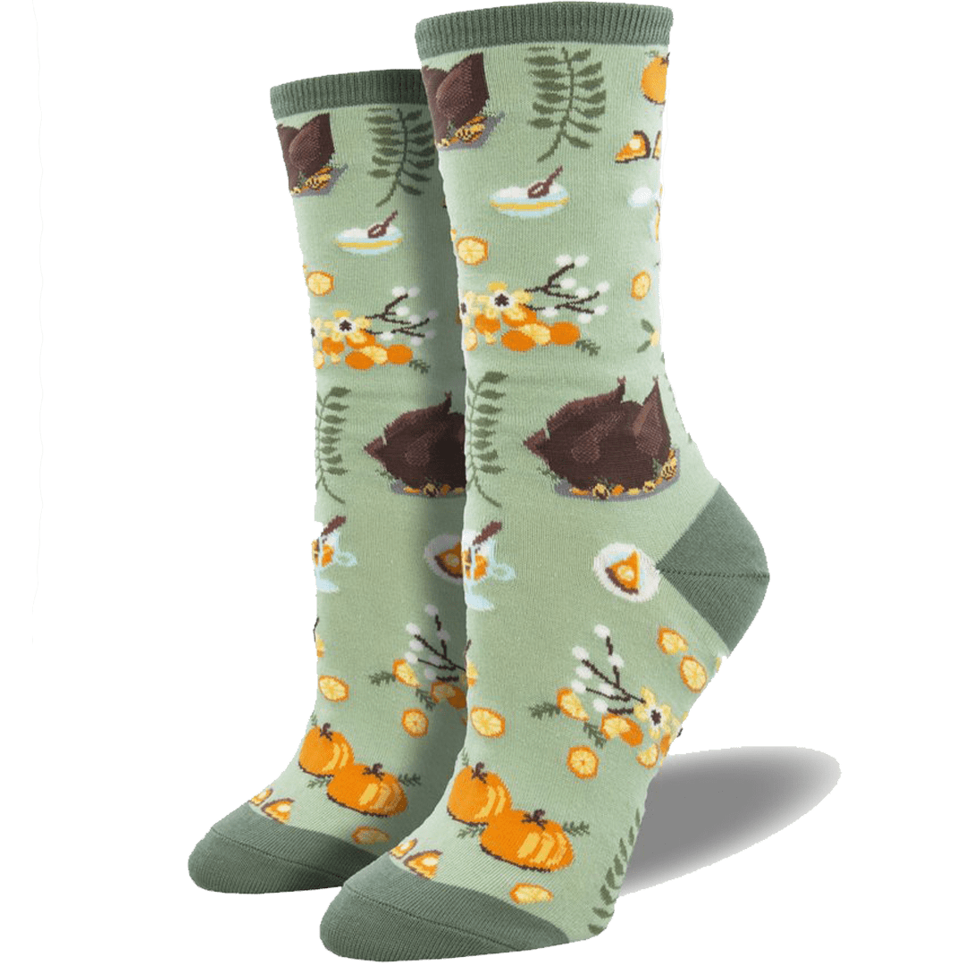 Turkey Dinner Women's Crew Socks Green