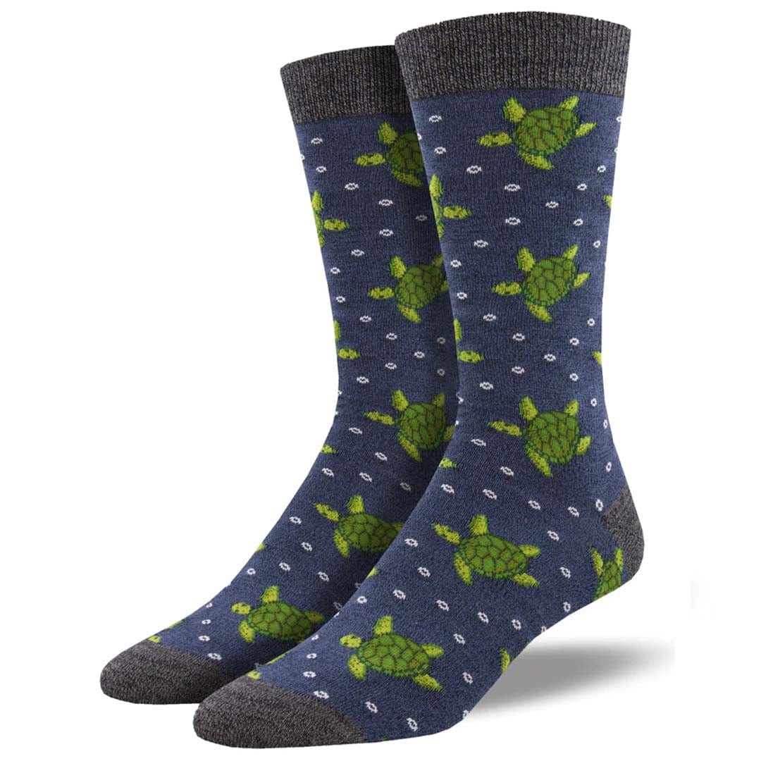 Turtle Tales Bamboo Men's Crew Socks Blue