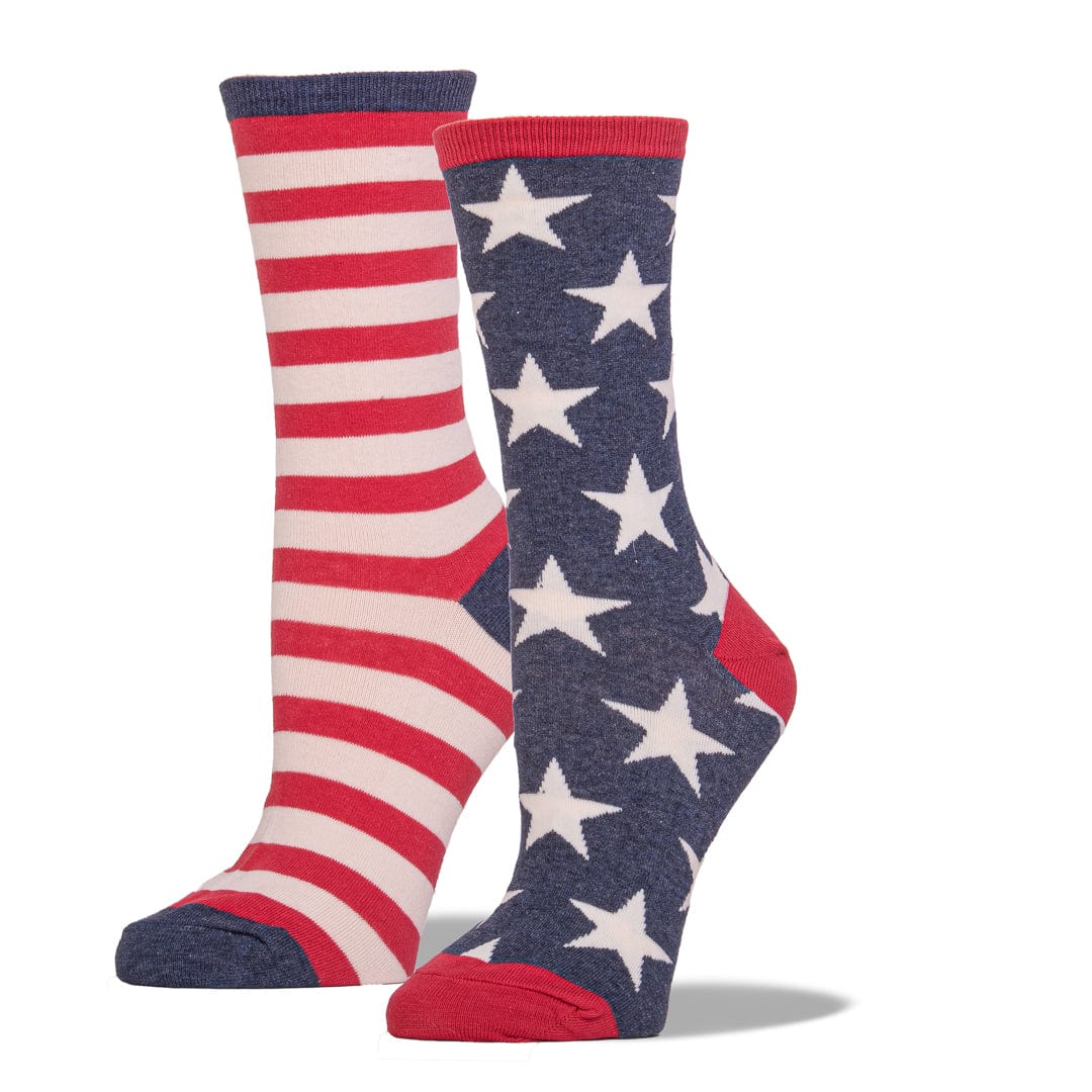 USA Mismatched Flag Socks Women&#39;s Crew Sock Vintage Blue