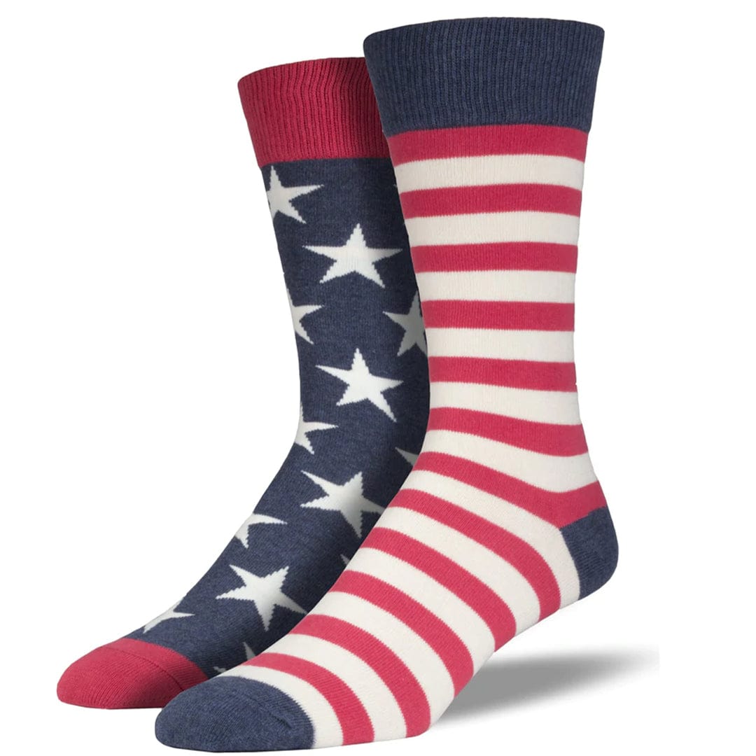 USA Mismatched Flag Socks Men’s Crew Sock Vintage / Shoe Sizes 7-12 / Red