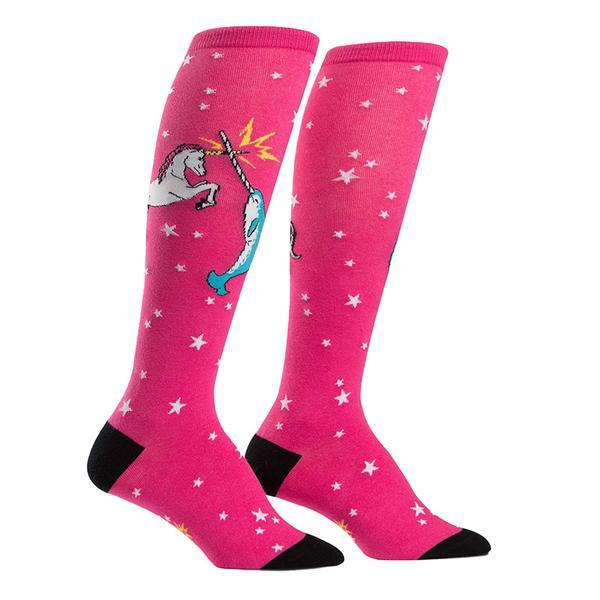 Unicorn Vs Narwhal Knee High Socks Pink