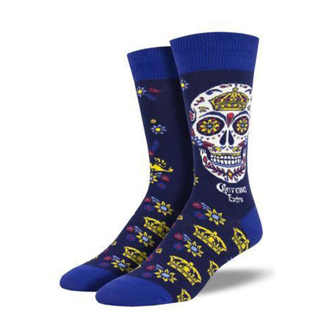 Corona Muertos Socks Men’s Crew Sock Shoe Size 7-12 / Blue