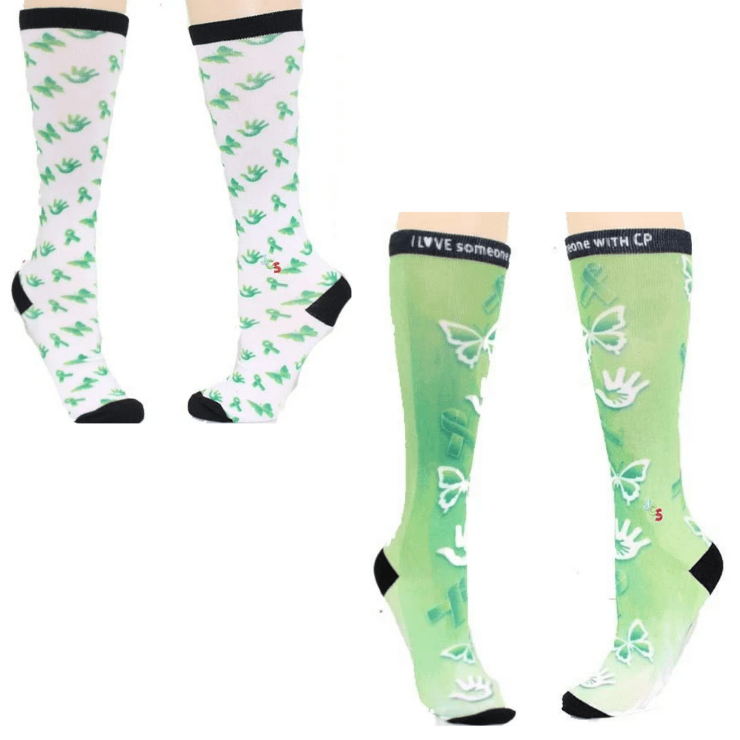 Cerebral Palsy Awareness Knee High Sock Gift Pack Green / White