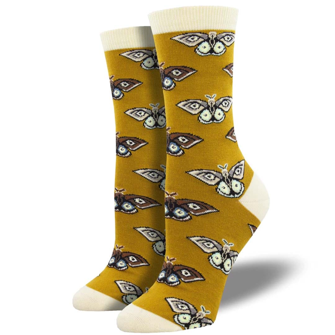 Vintage Moths Bamboo Women's Crew Socks Gold