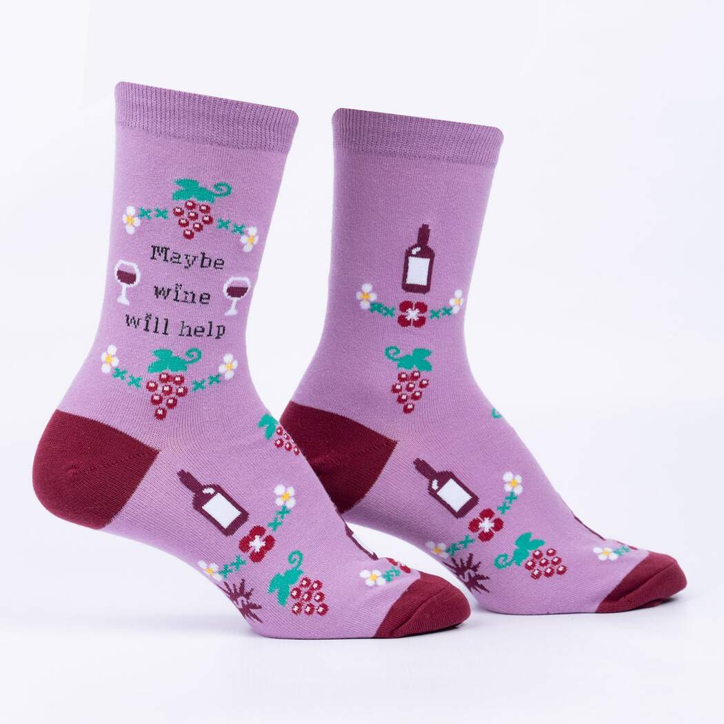 Maybe Wine Will Help Women's Crew Socks Purple