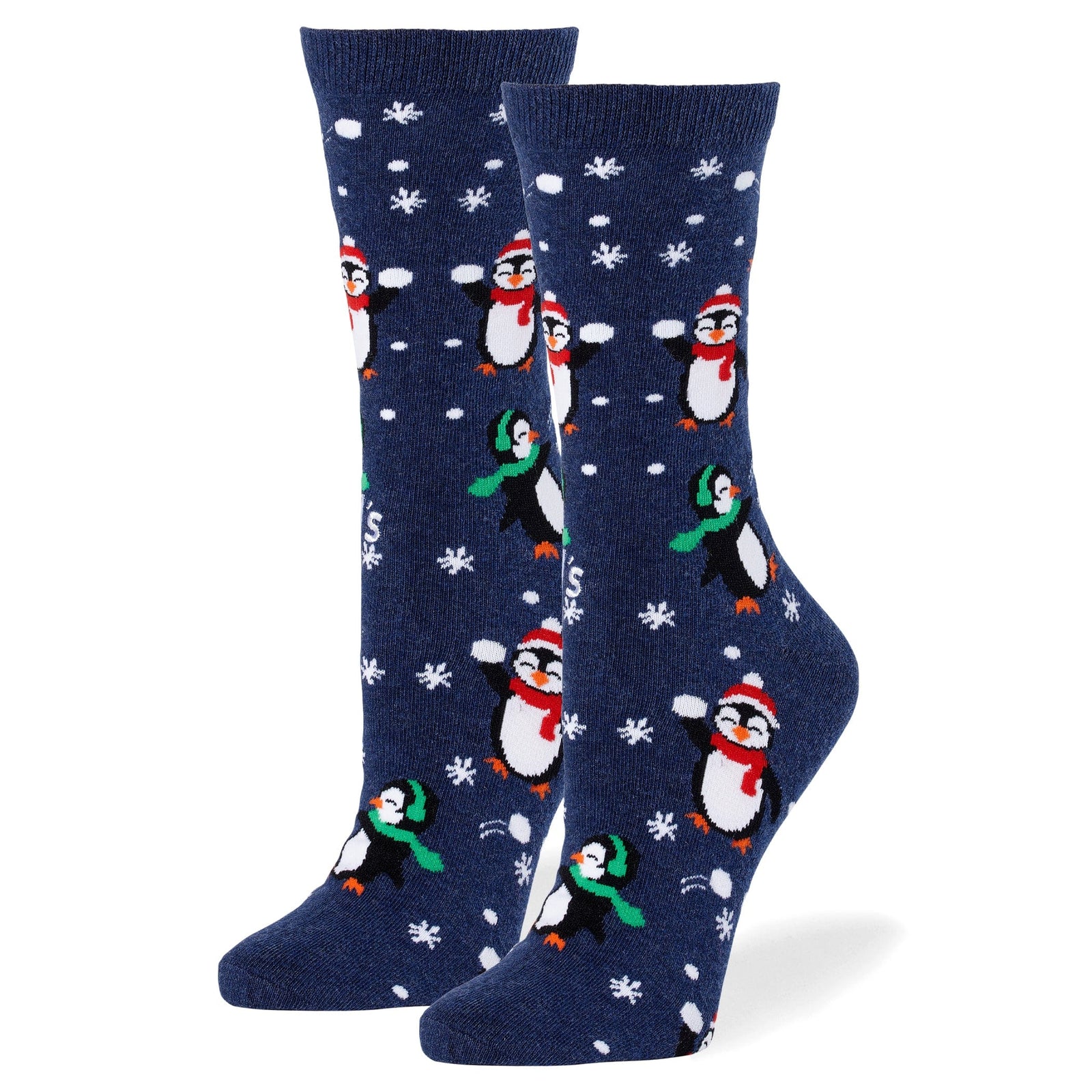 Winter Penguins Crew Socks Blue