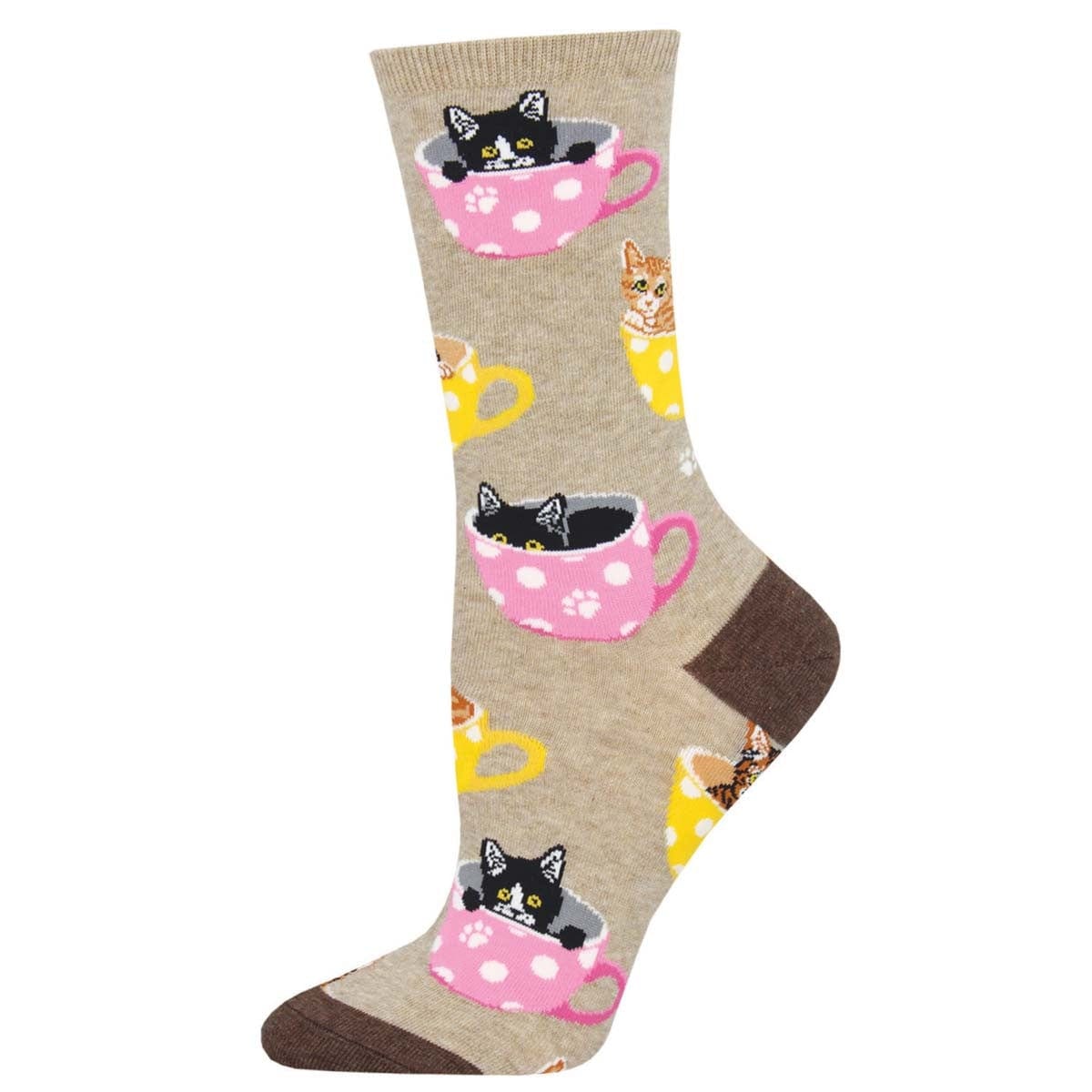 Cat-feinated Women's Crew Socks Tan