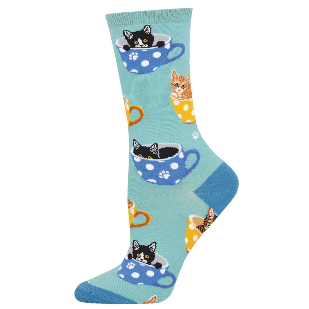 Cat-feinated Women&#39;s Crew Socks Blue