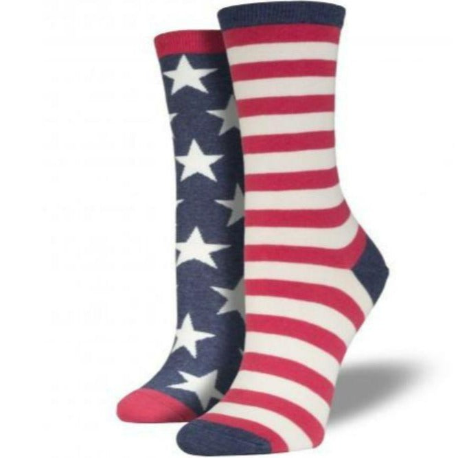 USA Mismatched Flag Socks Women's Crew Sock Vintage Blue