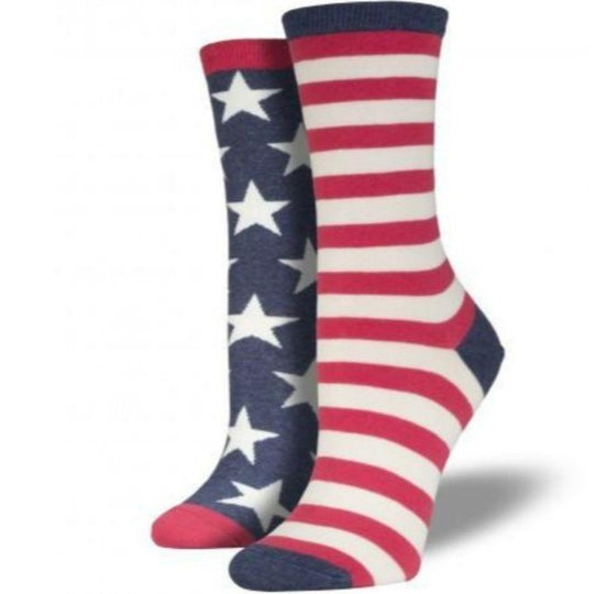 USA Mismatched Flag Socks Women's Crew Sock Vintage Blue