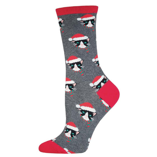 Santa Cats Women's Crew Socks Grey