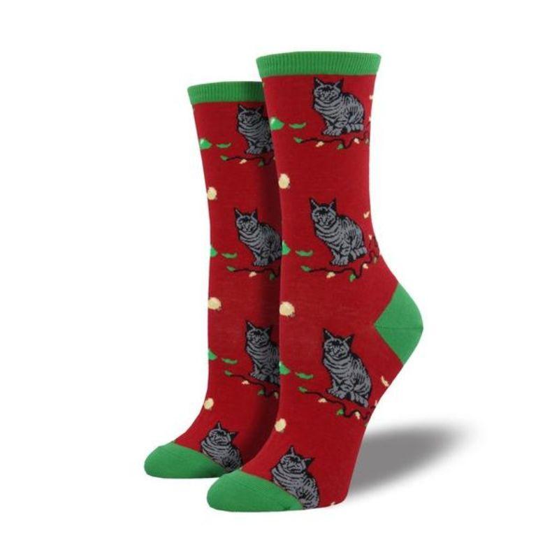 Christmas Cat-Astrophe Socks Women&#39;s Crew Sock