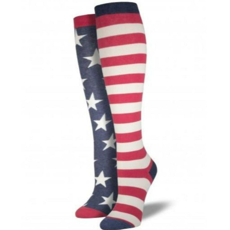 USA Mismatched Flag Socks Women&#39;s Knee High Sock Vintage
