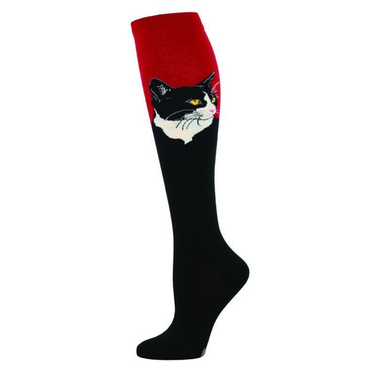 Cat Portrait Socks Women's Knee High Sock Red