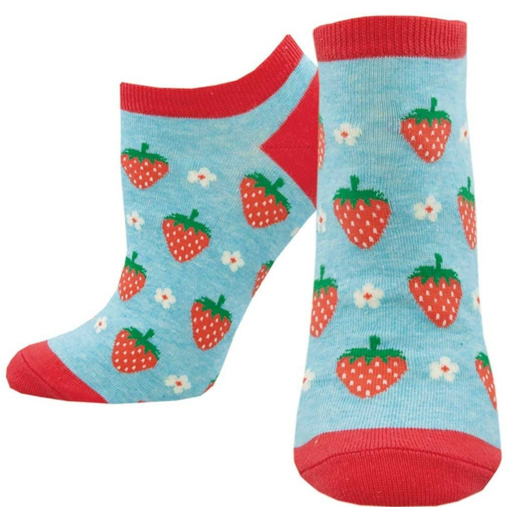 Strawberry Floral Women&#39;s Ankle Socks Blue
