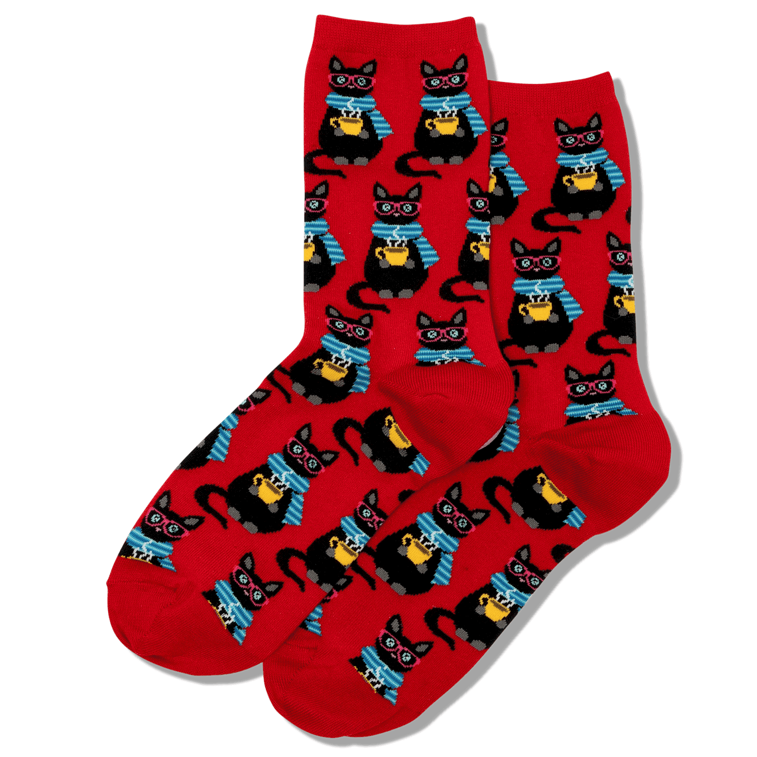 Coffee Cat Socks Women's Crew Socks Red