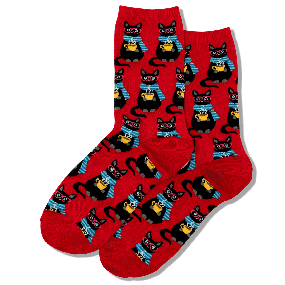 Coffee Cat Socks Women&#39;s Crew Socks Red