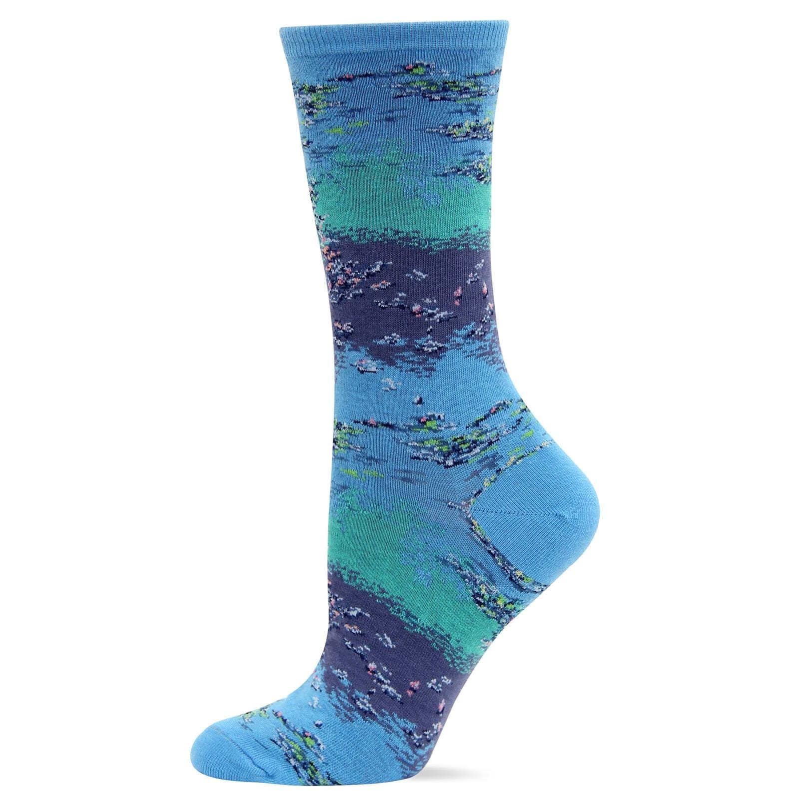 Water Lilies Socks Women's Crew Sock Blue
