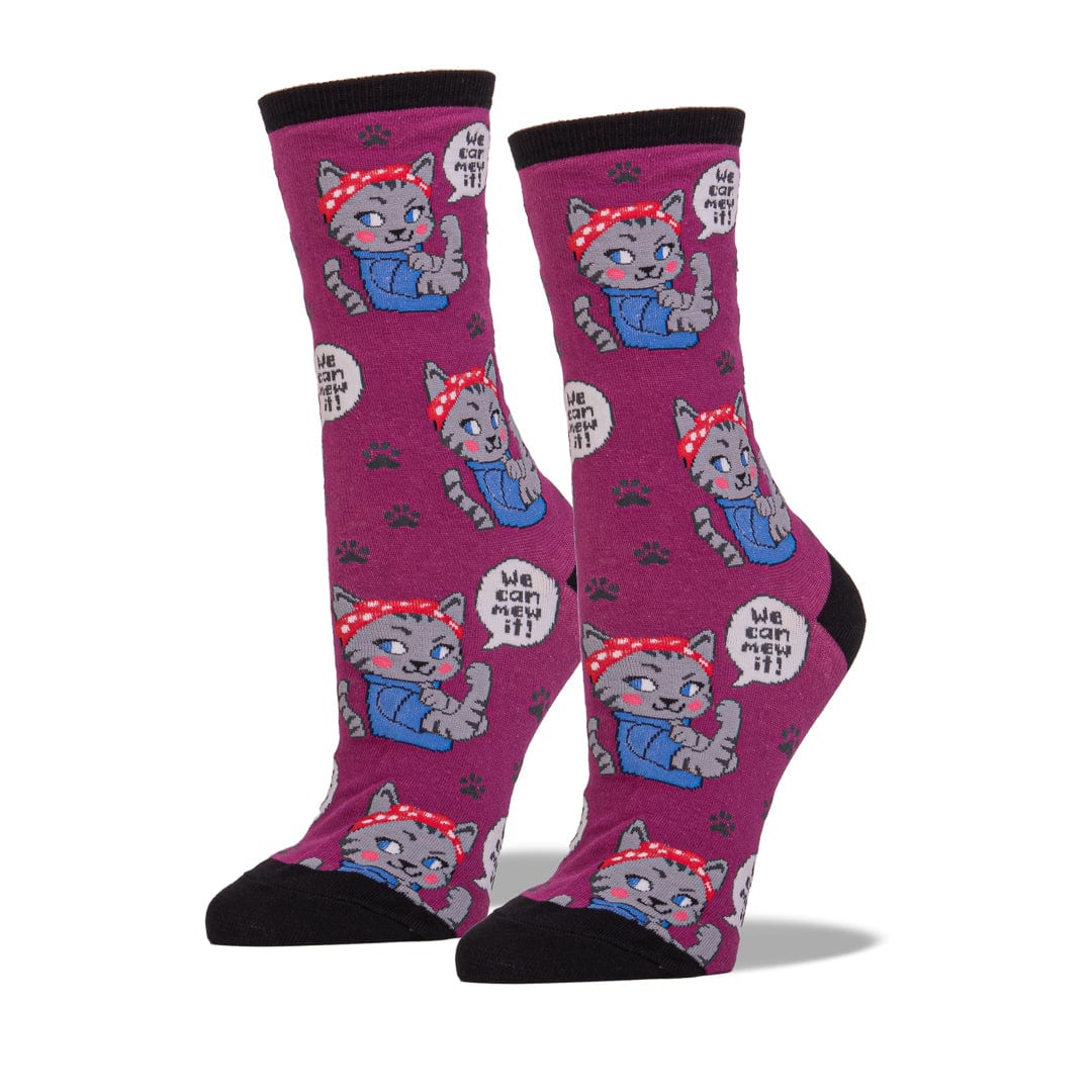 We Can Mew It Women's Crew Sock Berry