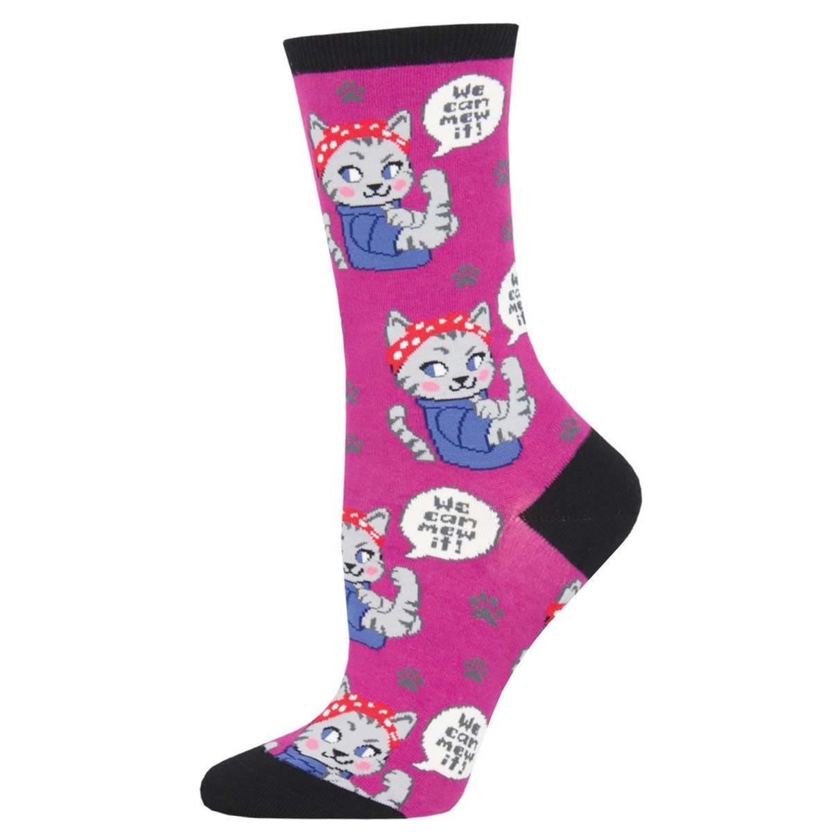 We Can Mew It Women's Crew Sock Berry