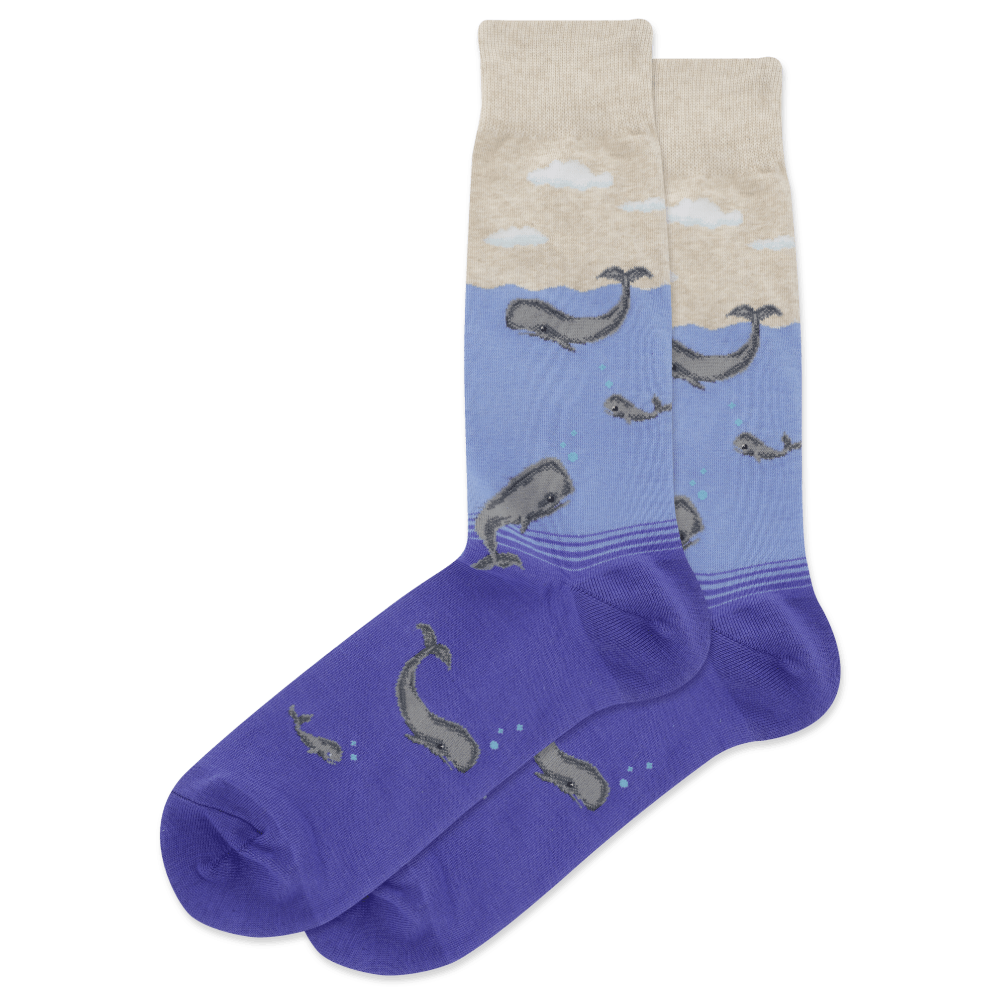 Whale Family Men's Crew Sock Blue/Tan