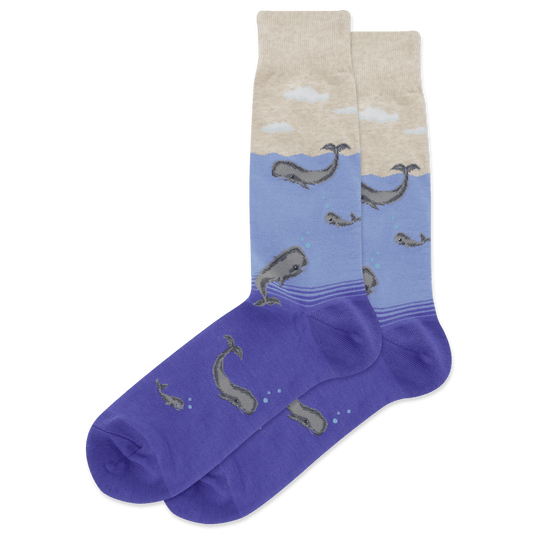 Whale Family Men's Crew Sock Blue/Tan