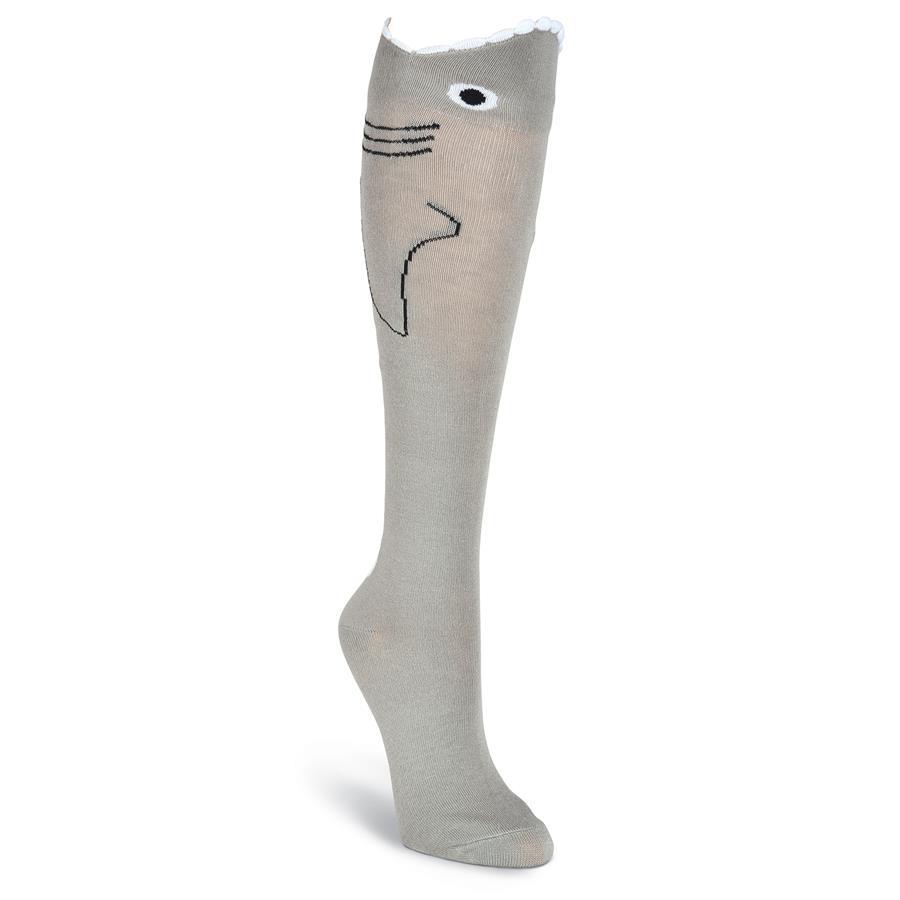 Wide Mouth Shark Socks Women&#39;s Knee High Sock Grey