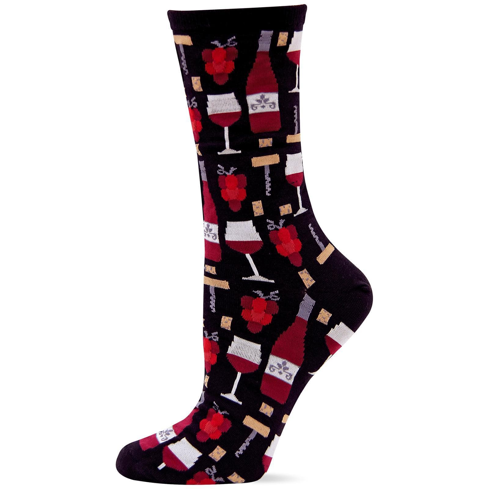 Wine Socks Women's Crew Sock black John's Crazy Socks