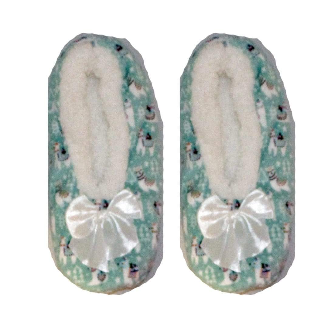 Winter Llama Fuzzy Mint Sherpa Slipper Socks Small / Mint
