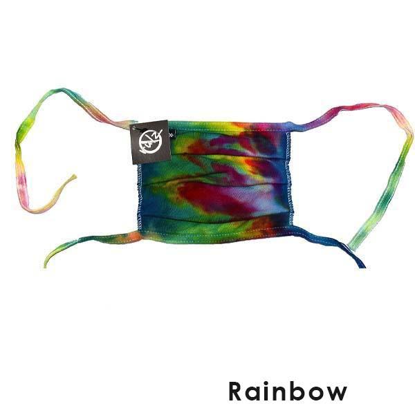 Rainbow Tie Dye No Rulz Art Pleated Face Mask with Ties Rainbow