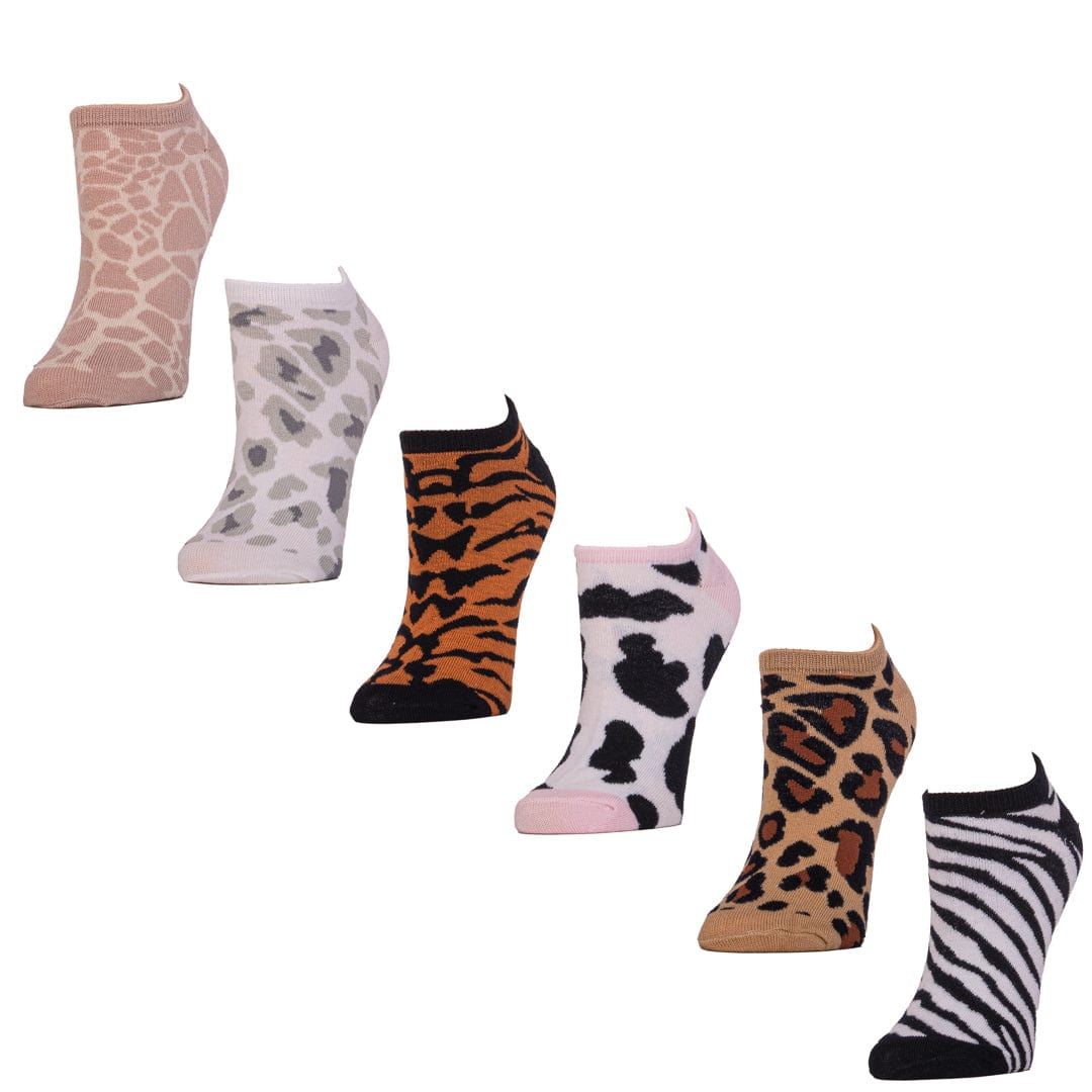 Women's Animal Prints No Show 6 Pair Pack black /brown /orange