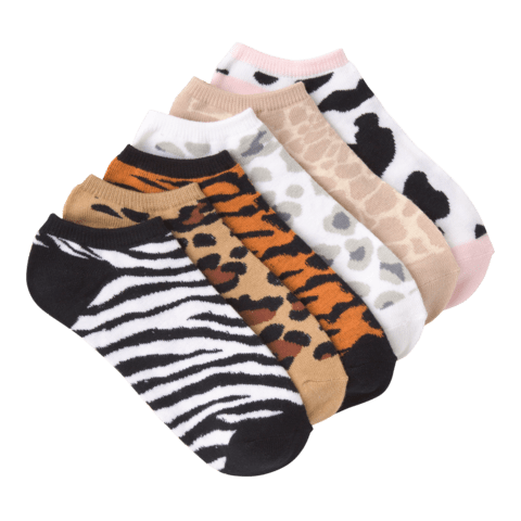 Women's Animal Prints No Show 6 Pair Pack black /brown /orange