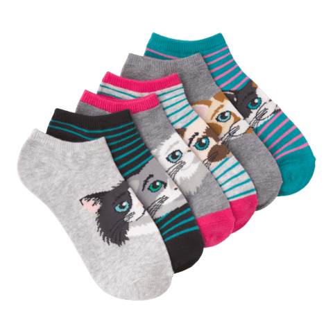 Women's Cat Faces No Show 6 Pair Pack Multi / Stripes