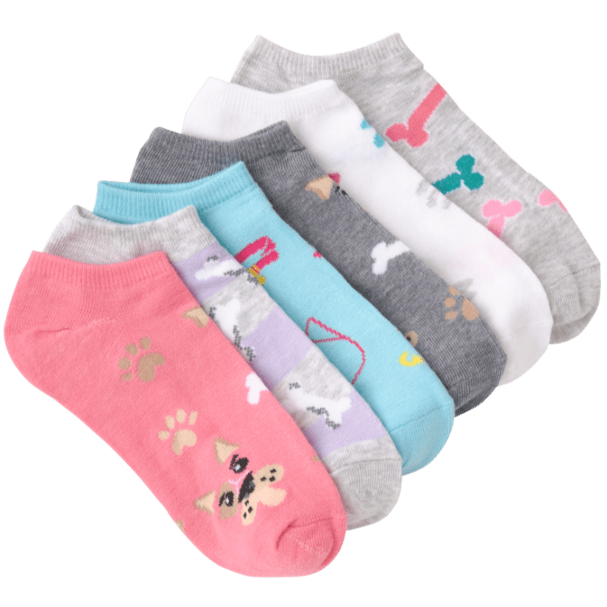 Dogs Women's No Show 6 Pair Pack Socks Pastels