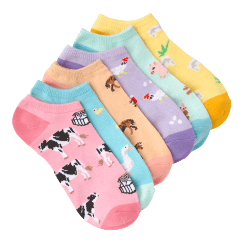 Women's Farm Animals No Show 6 Pair Pack Multi