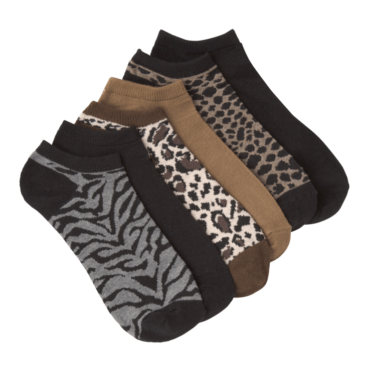 Heather Animal Women&#39;s No Show 6 Pair Pack Socks Brown Black and Tan